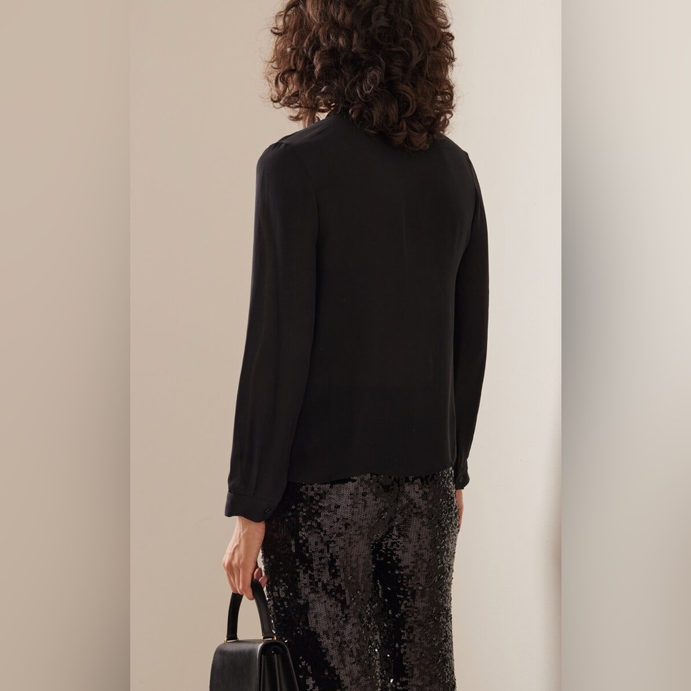 NWT Nili Lotan Silk Lily Blouse in Black Size Small - Picture 5 of 11